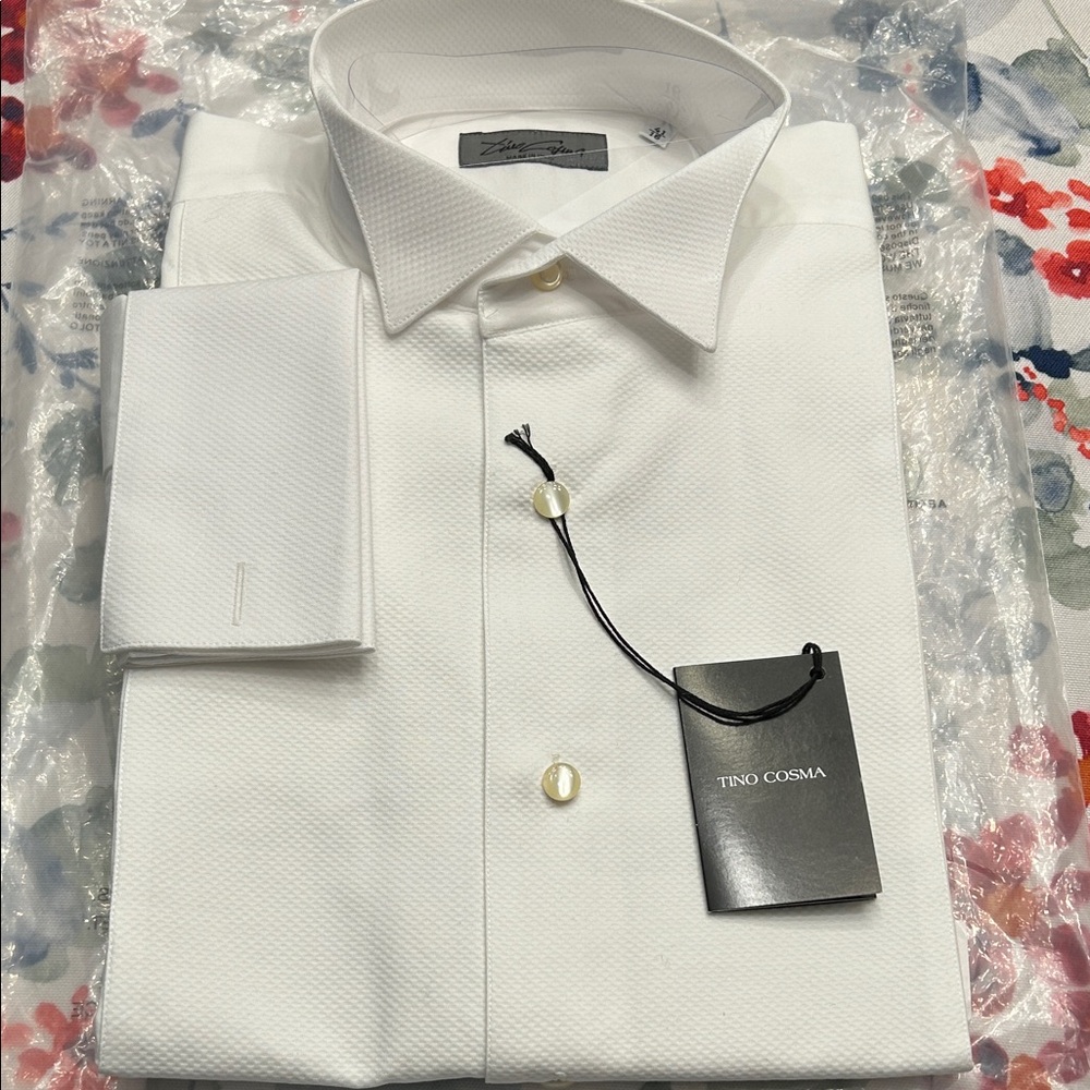 Formal men’s shirt, French cuff ,mother of pearl buttons, hand made in Italy